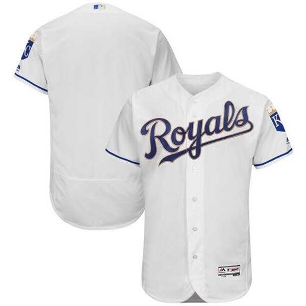 Men's Kansas City Royals Blank White/Gold Flex Base Stitched Jersey